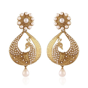 Jewels White Gold Plated Peacock Shaped Pearl Dangle & Drop Earring For Women