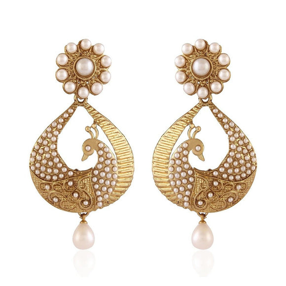 Jewels White Gold Plated Peacock Shaped Pearl Dangle & Drop Earring For Women