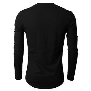 Fancyqube Men Fashion Button V-neck Long Sleeve T-shirt Black