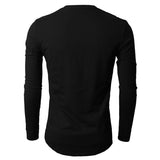 Fancyqube Men Fashion Button V-neck Long Sleeve T-shirt Black