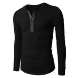 Fancyqube Men Fashion Button V-neck Long Sleeve T-shirt Black