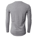 Fancyqube Men Fashion Button V-neck Long Sleeve T-shirt Grey