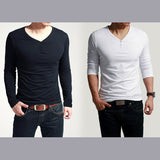 Jo.In Men's Stylish Comfort Lycra Deep V-Neck Long Sleeves T-Shirt Tunic Button Tops/Tees (Collee)