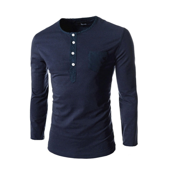 OEM Men's Slim Long Sleeves T-shirts Solid M-XXL Dark Blue
